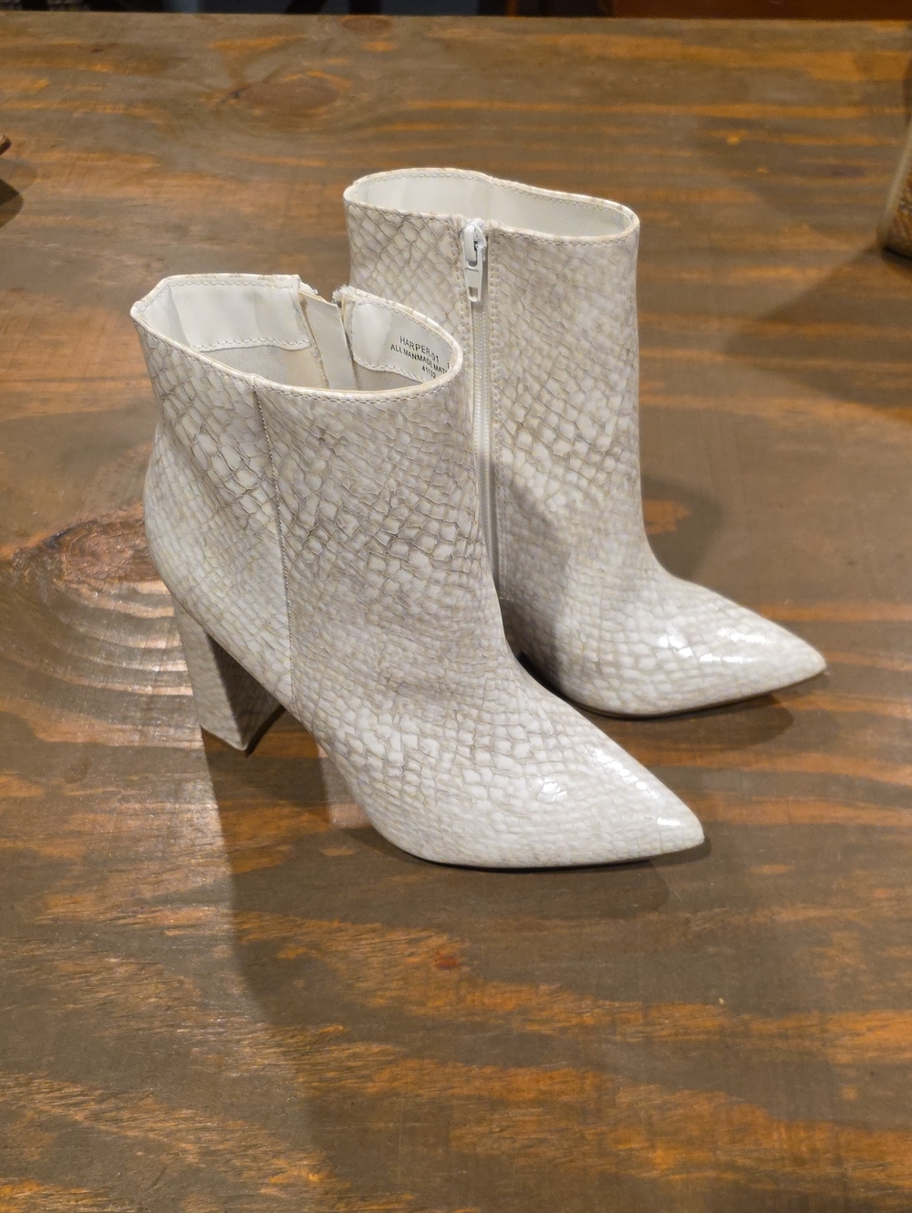 BAMBOO Ivory Croc-Embossed Pointed Toe Ankle Booties